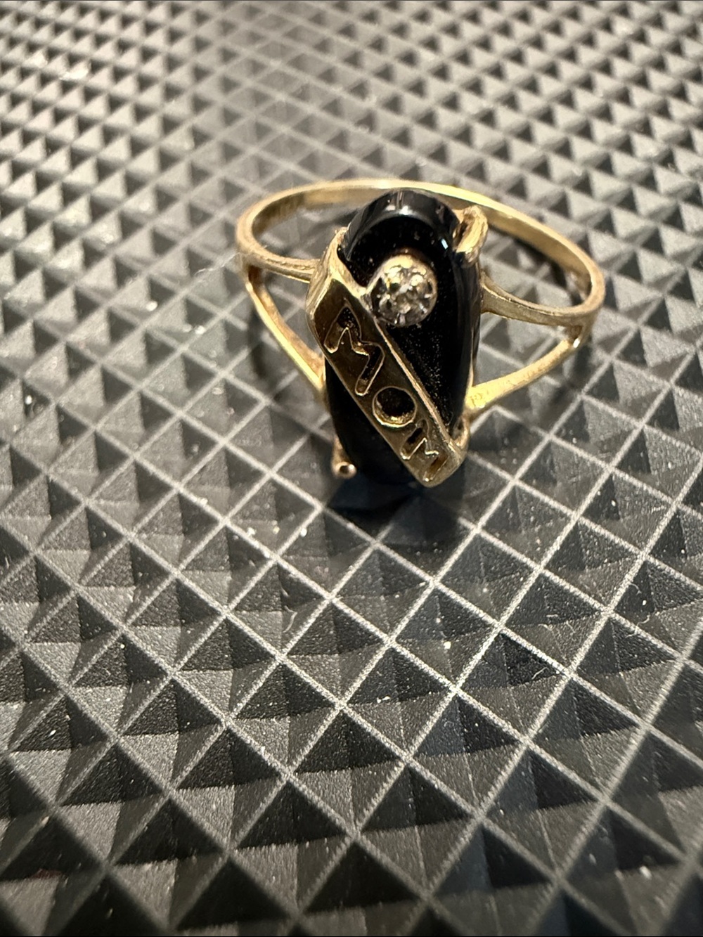 Gold Tone Mom Women's Signet Ring with Black Center Stone 10 karat